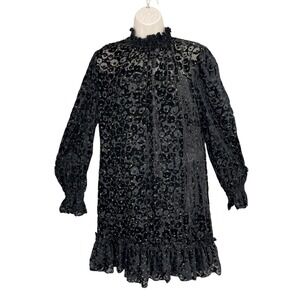 Alex Marie Whimsigoth Dress Women Size 8 Burnout Velvet Leopard Mock Neck Ruffle